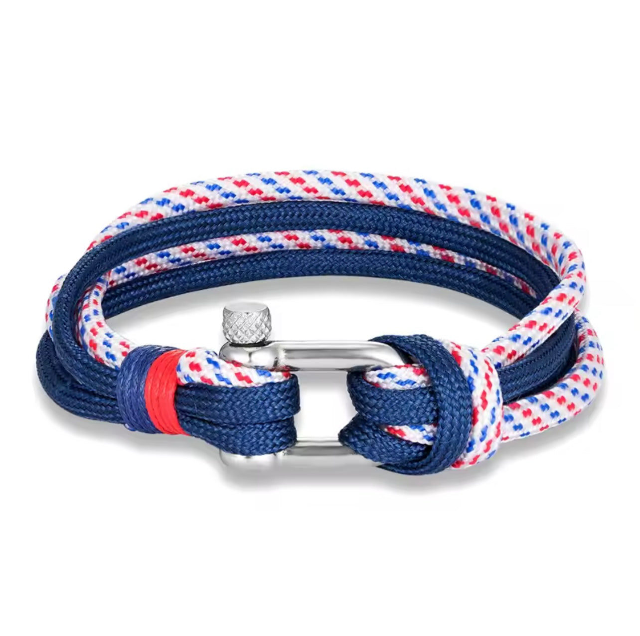 Bracelet Corde Chaîne à Motif Bleu Blanc Rouge