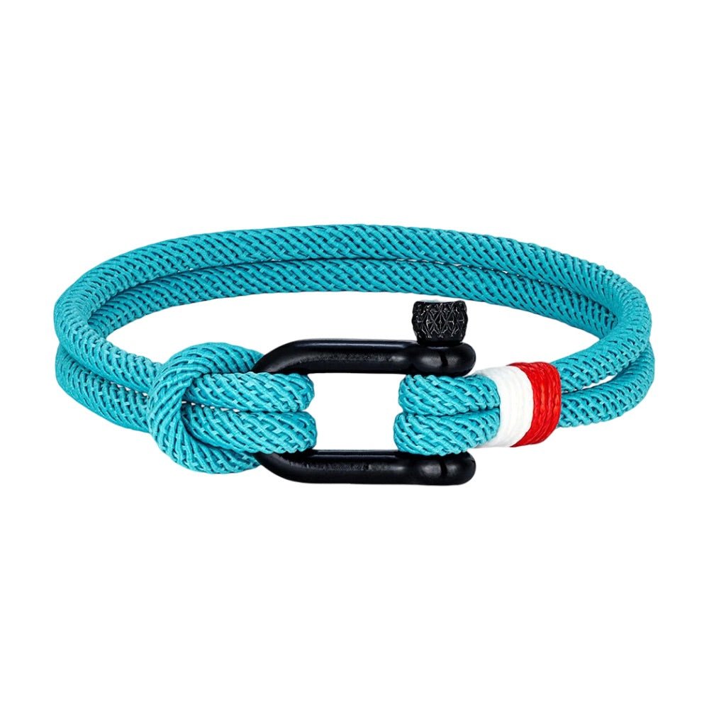 Bracelet cordon, à manille, mousqueton noir avec détail rouge et blanc, modèle Elmire