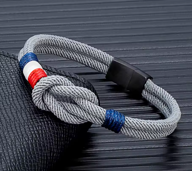 Bracelet Corde Drapeau Français Gris