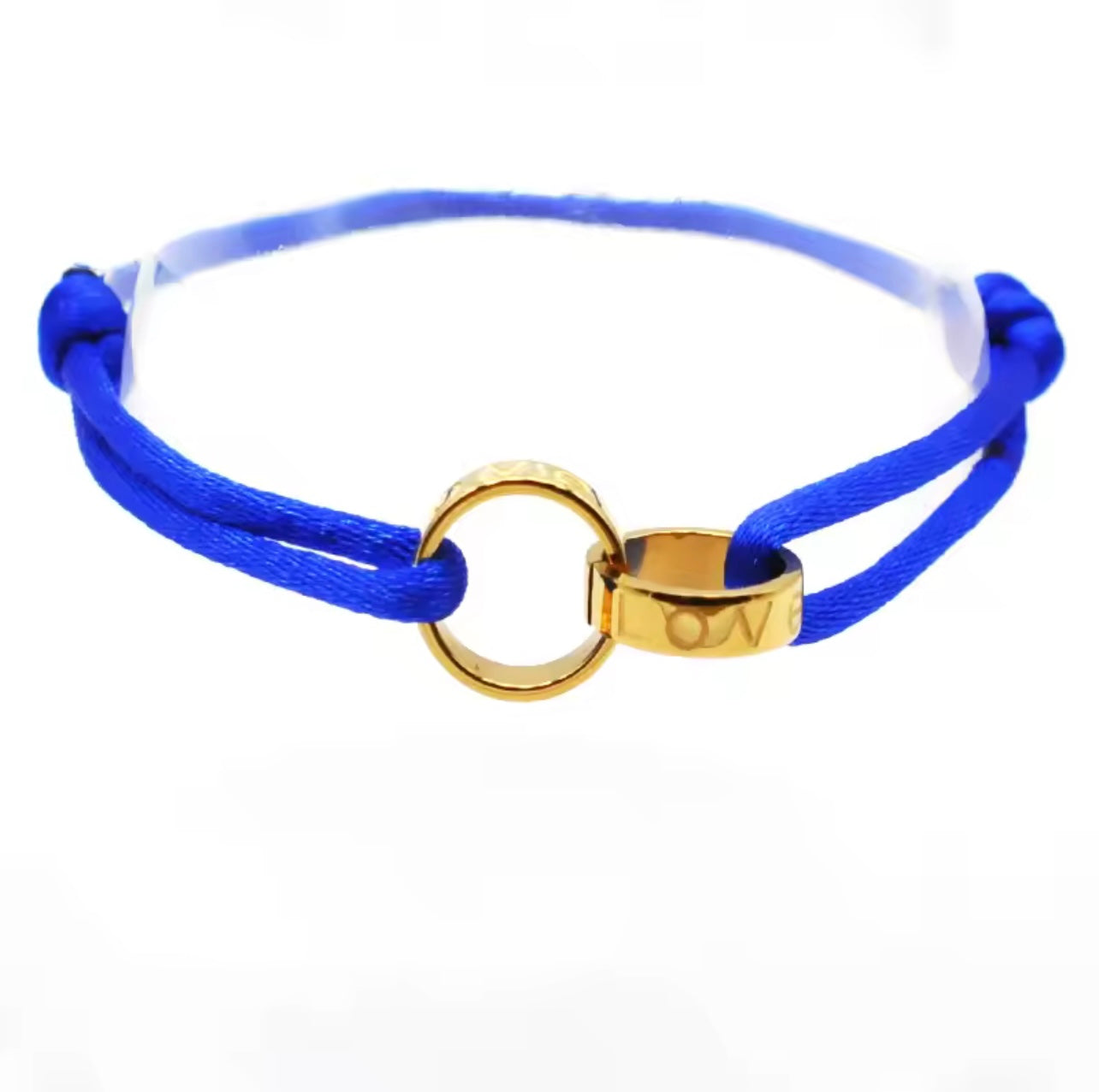 Bracelet en corde bleu “Love” & anneau doré – Élégance et douceur intemporelle