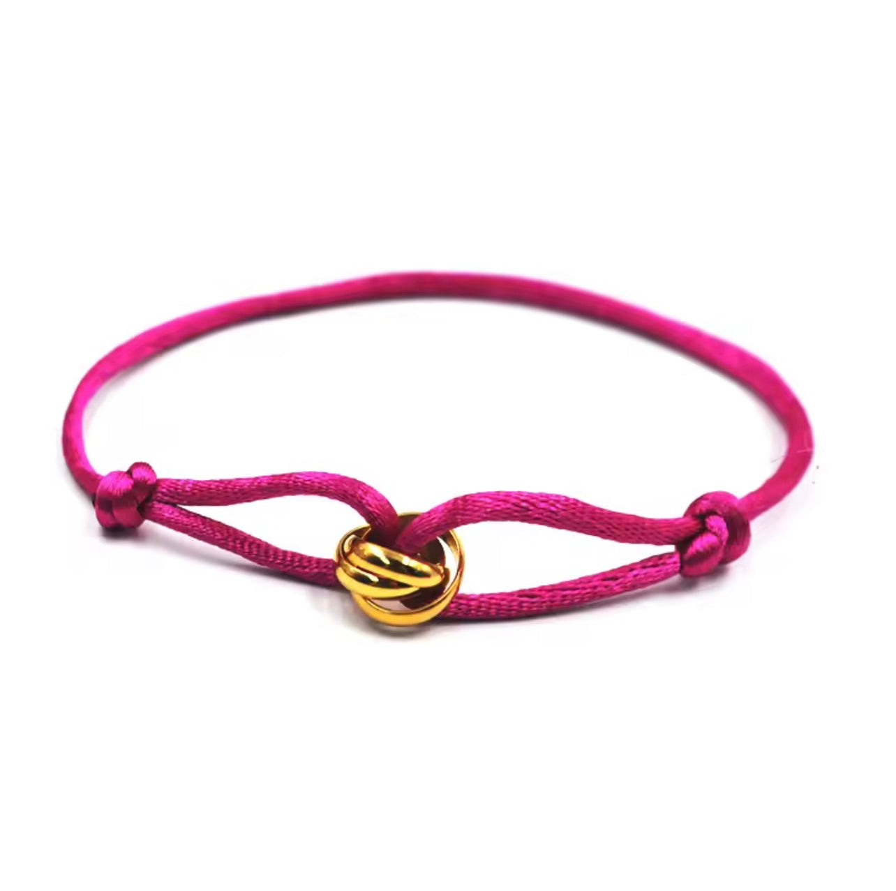 BRACELET EN CORDE MAGENTA & NŒUD DORÉ POUR FEMME – ÉLÉGANCE AUDACIEUSE ET RAFFINÉE