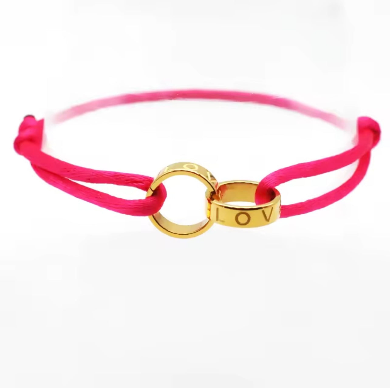 Bracelet en corde rose “Love” & anneau doré – Bijou raffiné et féminin