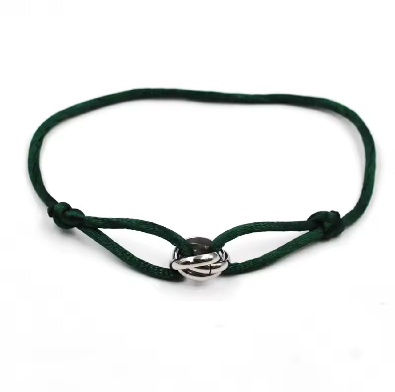 Bracelet en corde vert sombre & nœud argenté – Bijou chic et raffiné