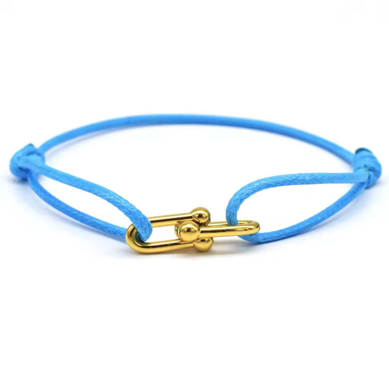 Bracelet en corde bleu ciel & fermoir doré – Fraîcheur et élégance lumineuse