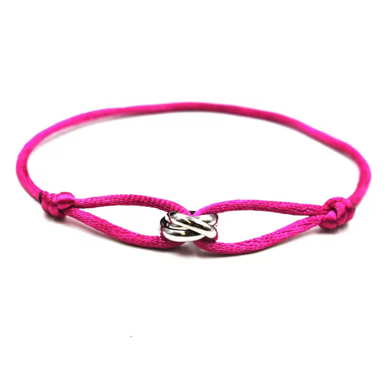 BRACELET EN CORDE MAGENTA & NŒUD ARGENTÉ POUR FEMME – AUDACE, ÉCLAT ET ÉLÉGANCE