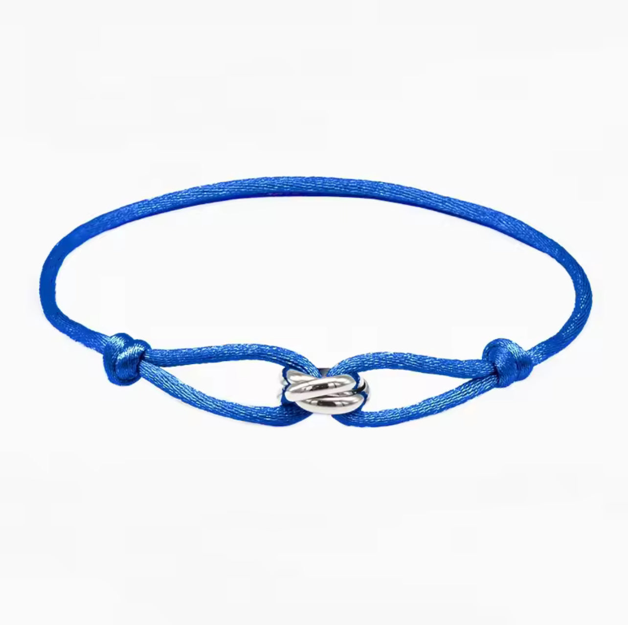BRACELET EN CORDE BLEU MARINE & NŒUD ARGENTÉ POUR FEMME – ÉLÉGANCE MARINE ET RAFFINEMENT INTEMPOREL