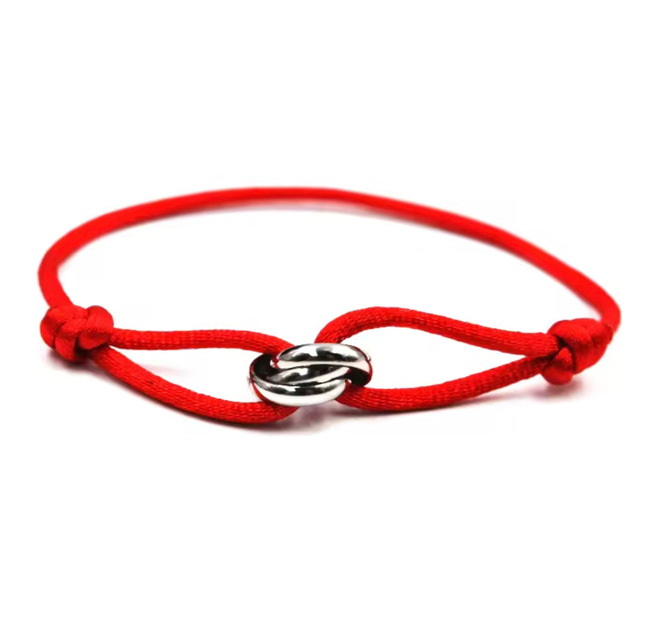 Bracelet en corde rouge & nœud argenté pour femme – Audace, éclat et raffinement