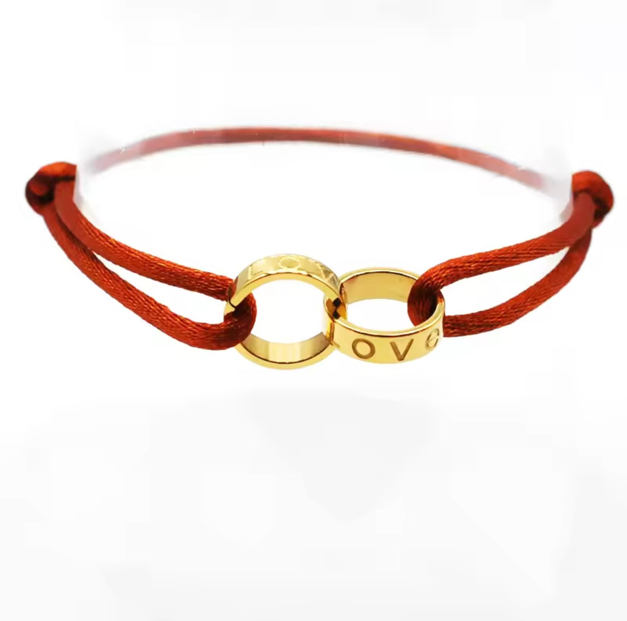 Bracelet en corde marron “Love” & anneau doré – Chaleur, élégance et authenticité