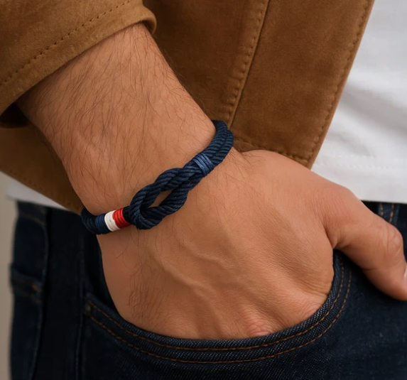 Bracelet Corde Drapeau Français Bleu Marine