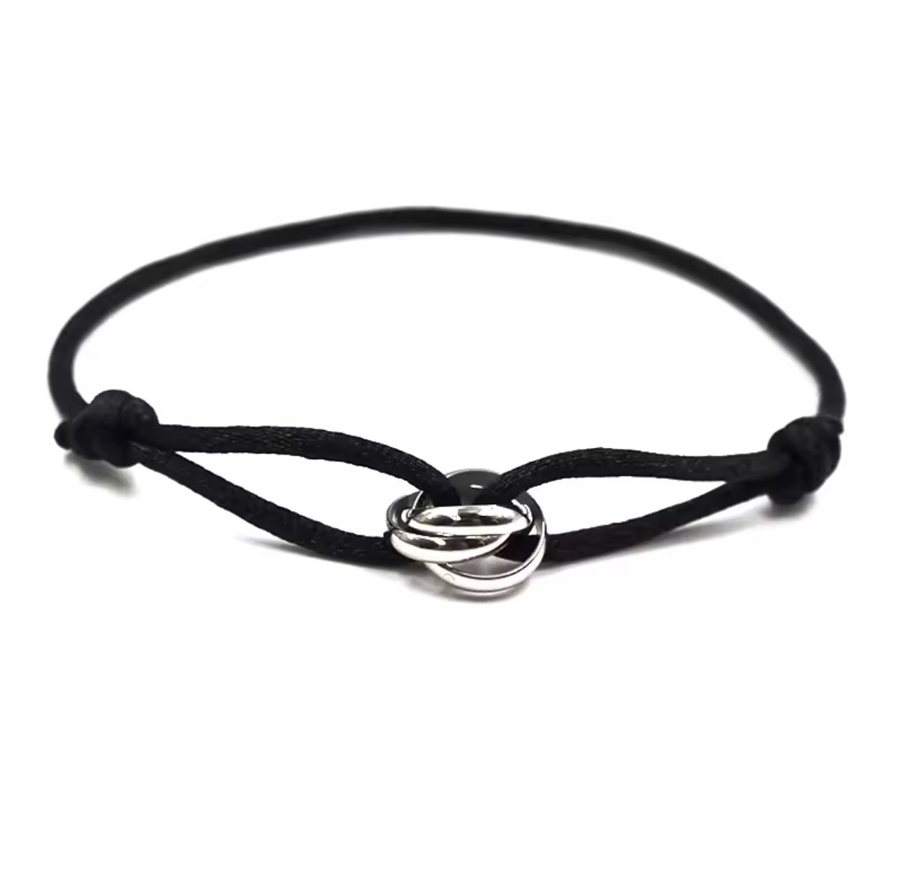 BRACELET EN CORDE NOIR & NŒUD ARGENTÉ POUR FEMME – ÉLÉGANCE ABSOLUE ET STYLE INTEMPOREL