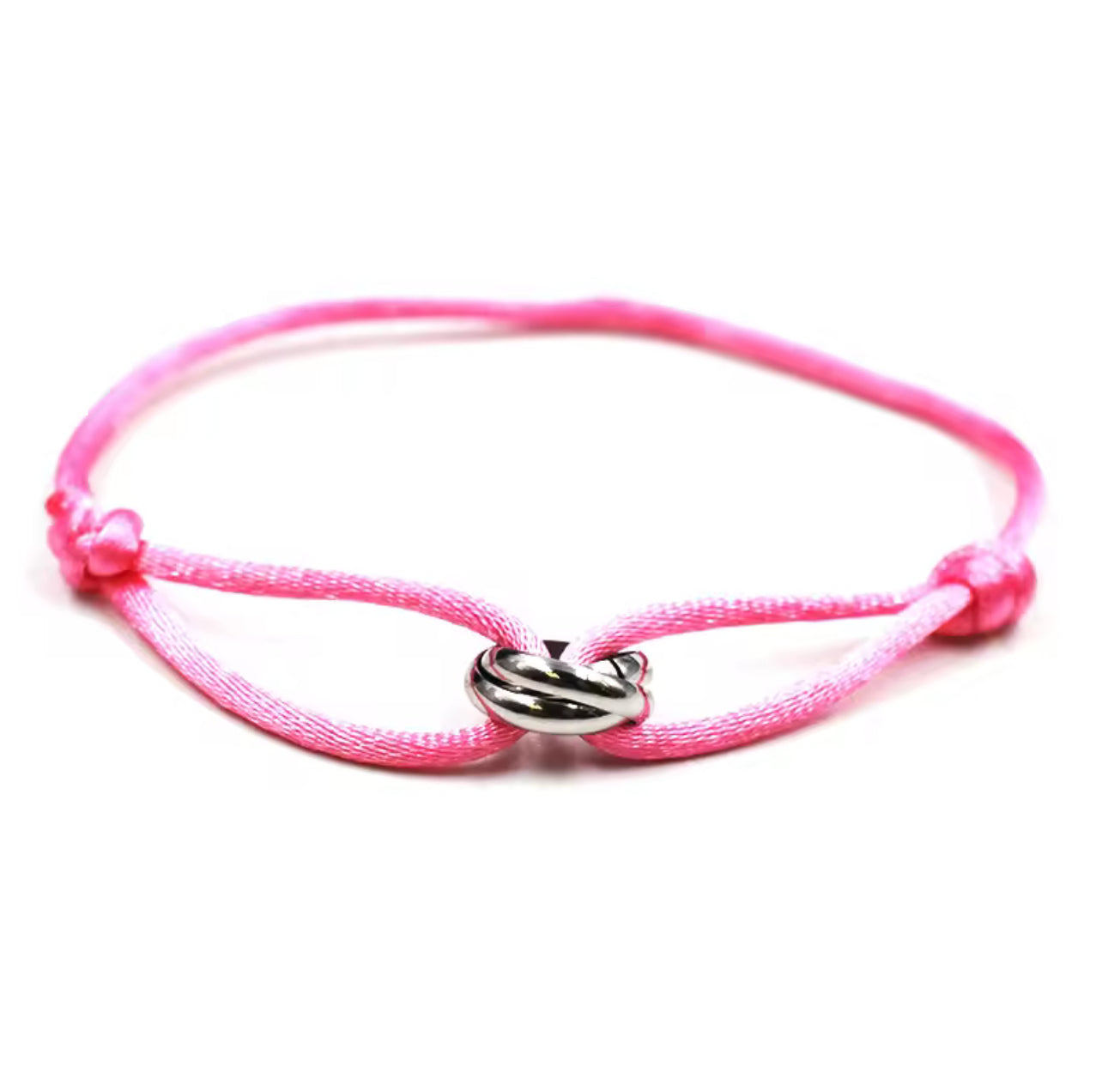 BRACELET EN CORDE ROSE & NŒUD ARGENTÉ POUR FEMME – DOUCEUR, STYLE ET RAFFINEMENT