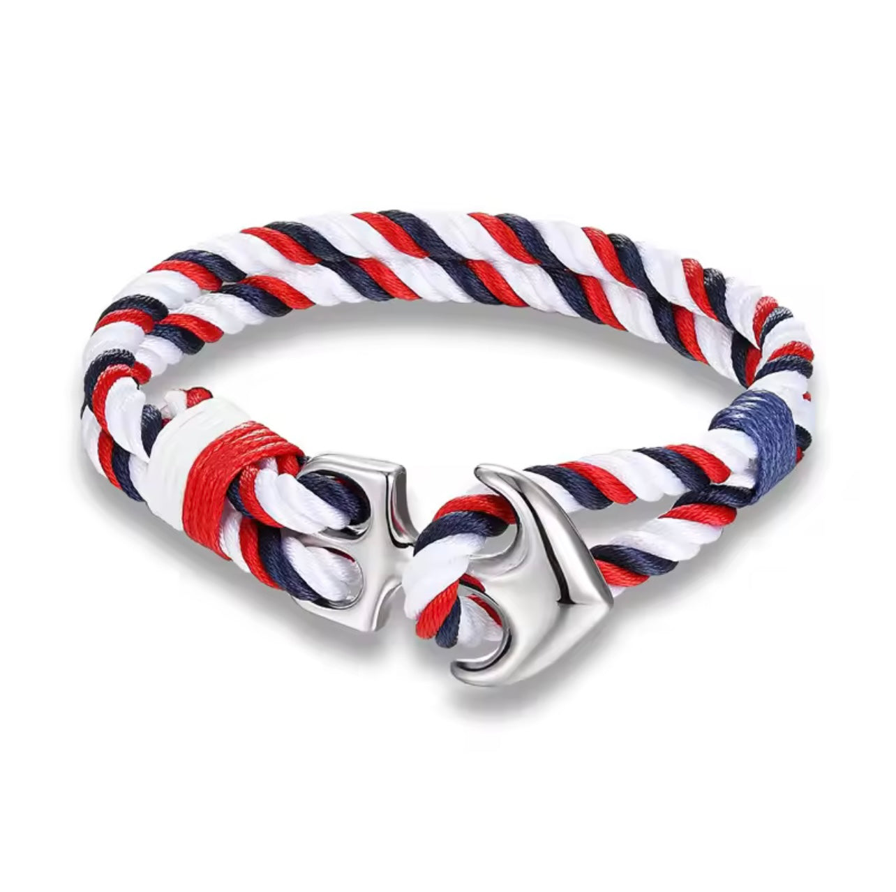 Bracelet Corde à Ancre Tricolore Bleu Blanc Rouge