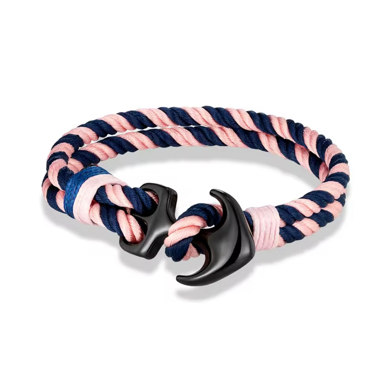 Bracelet Corde à Ancre Bicolore Rose et bleu marine