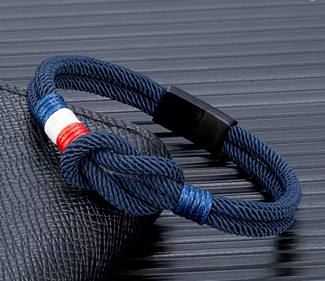 Bracelet Corde Drapeau Français Bleu Marine