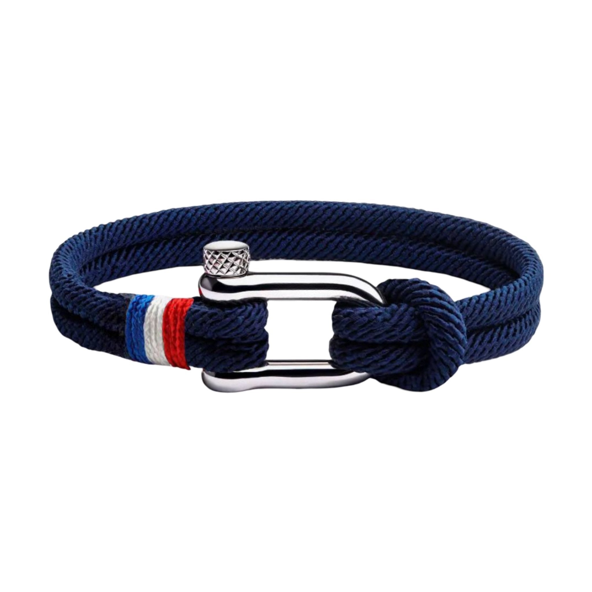 Bracelet mousqueton, fermoir à manille, au couleurs tricolores, drapeau français, modèle Albator
