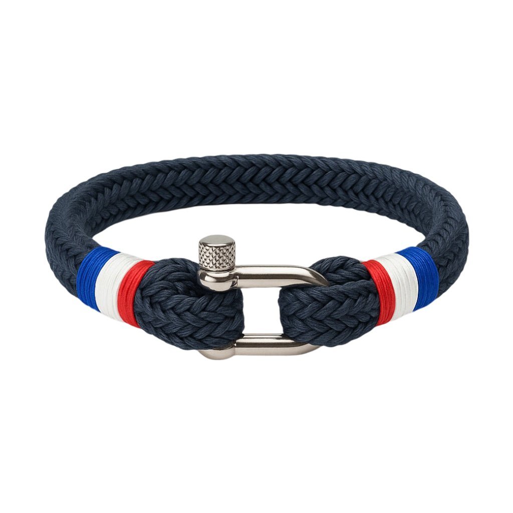 Bracelet mousqueton marine, en coton et acier inoxydable, pour homme, drapeau français, modèle Patrice