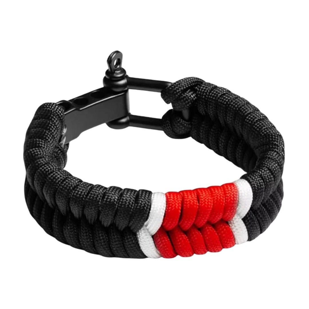 Bracelet paracorde, style survie avec mousqueton noir, bracelet aventure et randonnée, solide, modèle Liroy